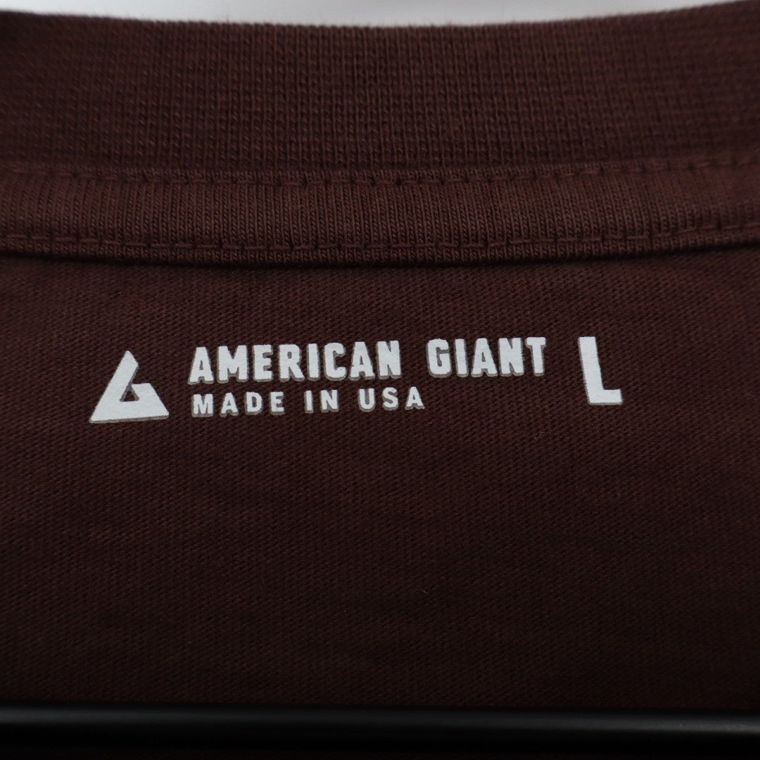 American Giant T-Shirt Mens L Maroon Cotton Long Sleeve Front Pocket Crew Neck