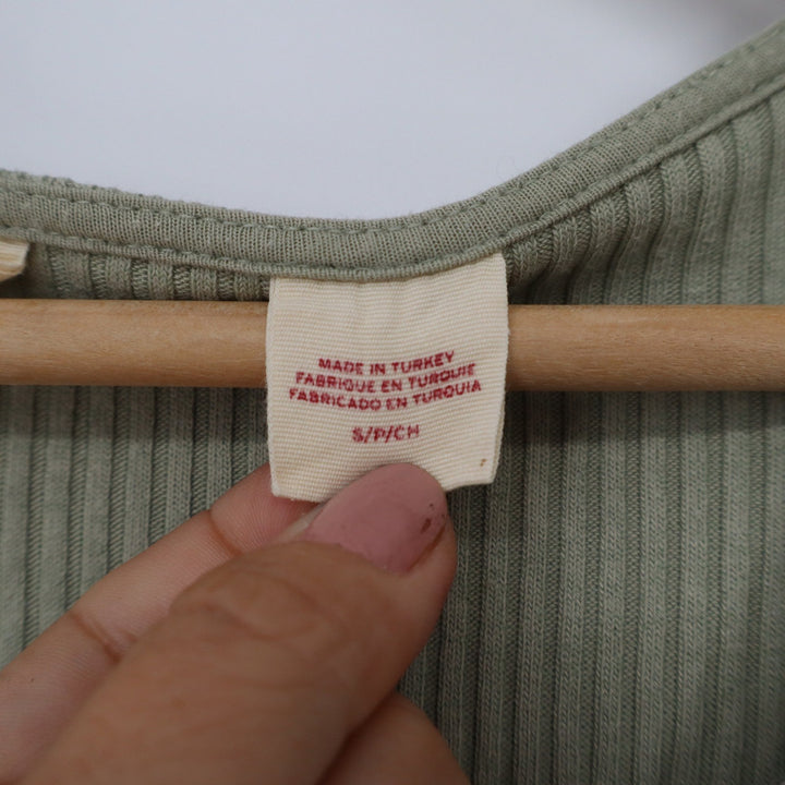 Levis Womens Sage Green Ribbed Knit Scoop Neck Button Front Cardigan Top Small