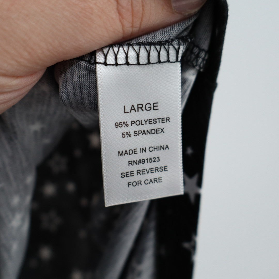 Roudelain Pajama Top Women L Black Stretch Star Printed Shirttail Hem Sleep Wear