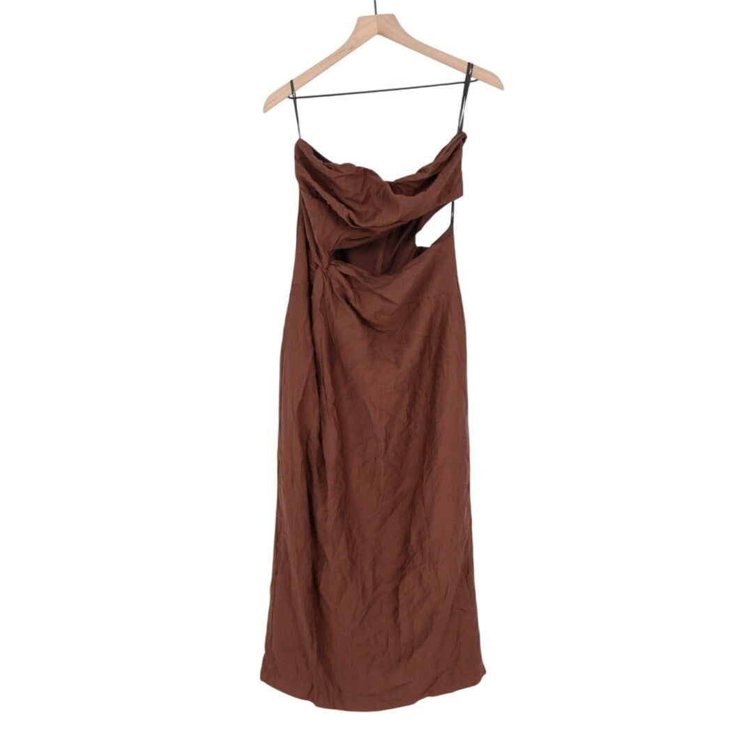 Lulus Sheath Dress Women's Large Brown Cutout Zip Back Slit Spaghetti Strap