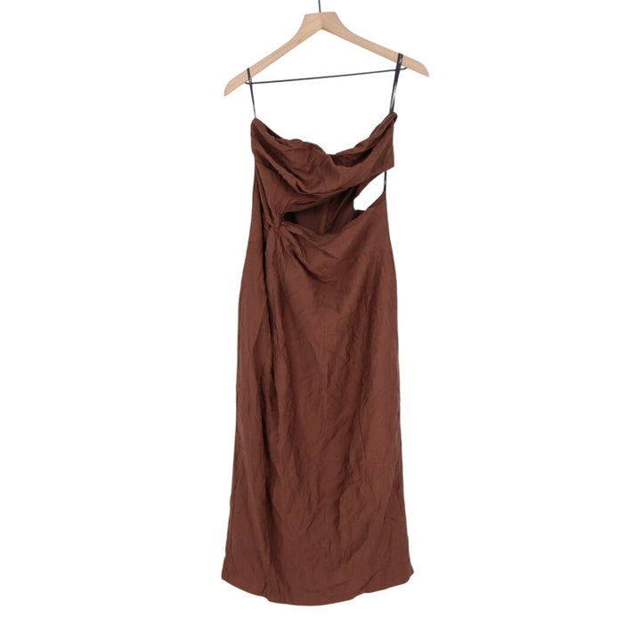 Lulus Sheath Dress Women's Large Brown Cutout Zip Back Slit Spaghetti Strap