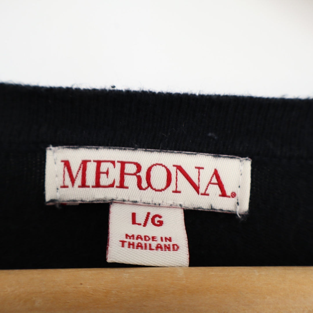 Merona Cardigan Sweater Womens Large Black Knit Ribbed Scoop Neck Button Front