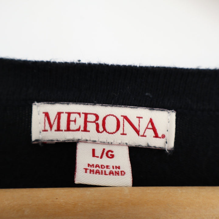 Merona Cardigan Sweater Womens Large Black Knit Ribbed Scoop Neck Button Front