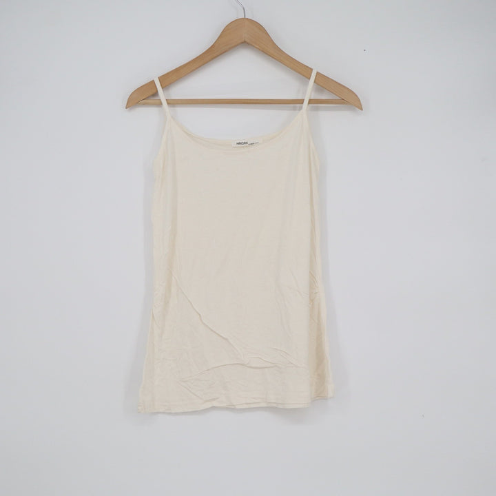 Haican Cream Spaghetti Strap Camisole Scoop Neck Jersey Tank Top Minimalist