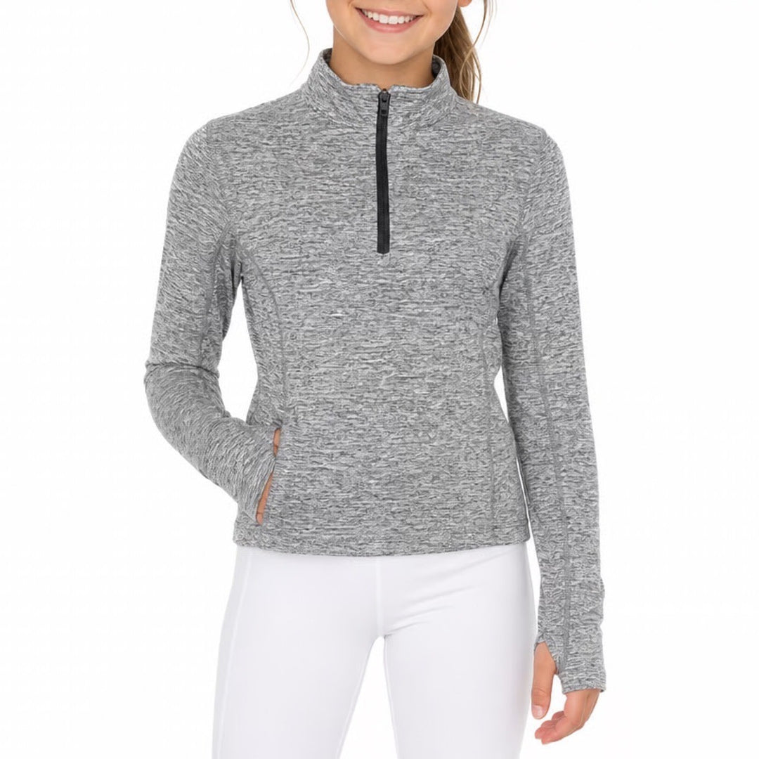 DSG Girls XS 6-7 CWC 1/4 Zip Pure Black Spacedye Cold Weather Compression Top
