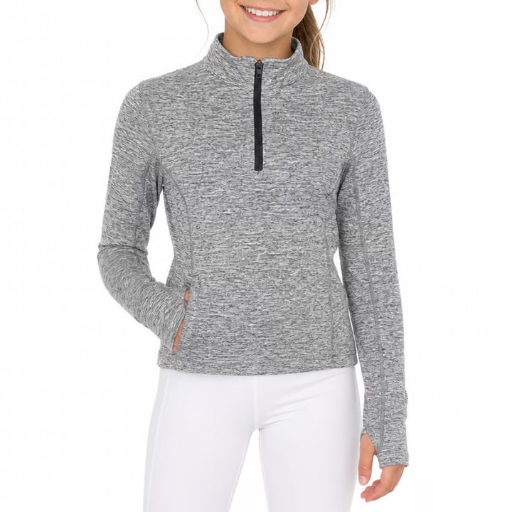 DSG Girls XS 6-7 CWC 1/4 Zip Pure Black Spacedye Cold Weather Compression Top