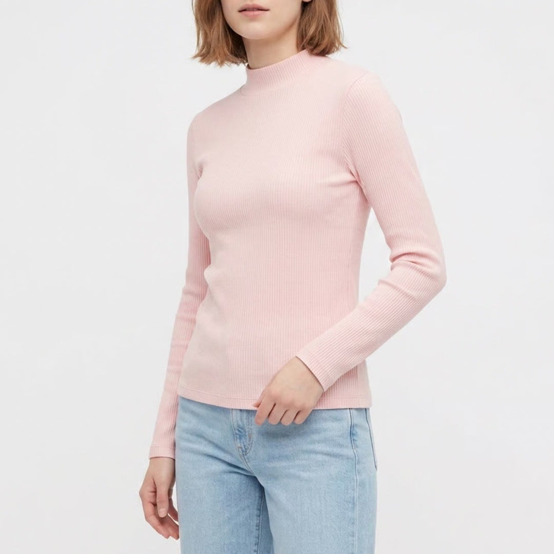 Preswick & Moore Shirt Womens M Light Pink Cotton Stretch Mock Neck Side Slit