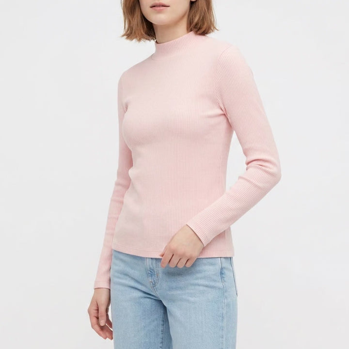 Preswick & Moore Shirt Womens M Light Pink Cotton Stretch Mock Neck Side Slit