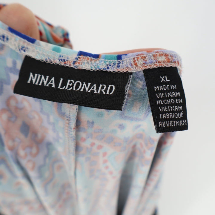 Nina Leonard Shift Dress Womens XL Multicolor Aztec Print Cutout Lace Up Back