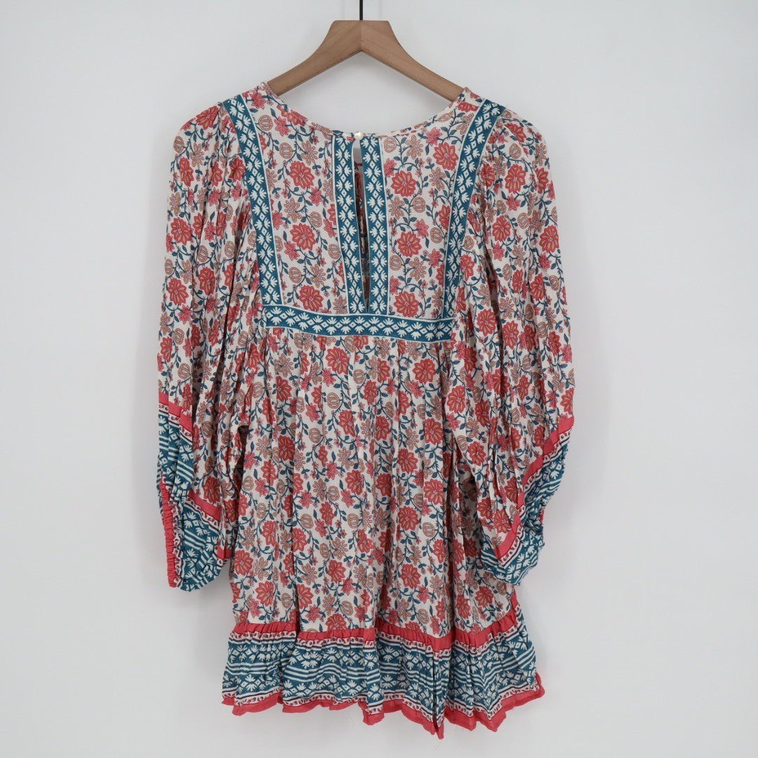 Rachel Zoe Boho Floral Tunic Dress Tassel Tie V Neck Viscose Size M