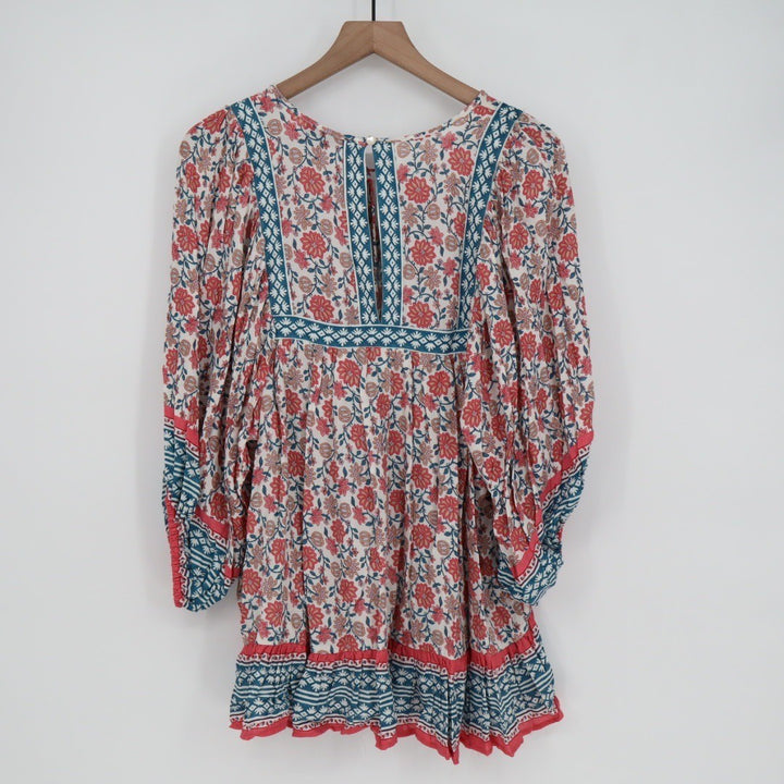 Rachel Zoe Boho Floral Tunic Dress Tassel Tie V Neck Viscose Size M