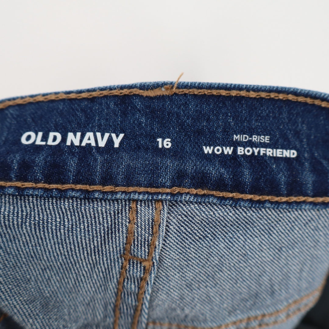 Old Navy Wow Boyfriend Jeans Womens 16 Blue Denim Cotton Stretch Straight Leg