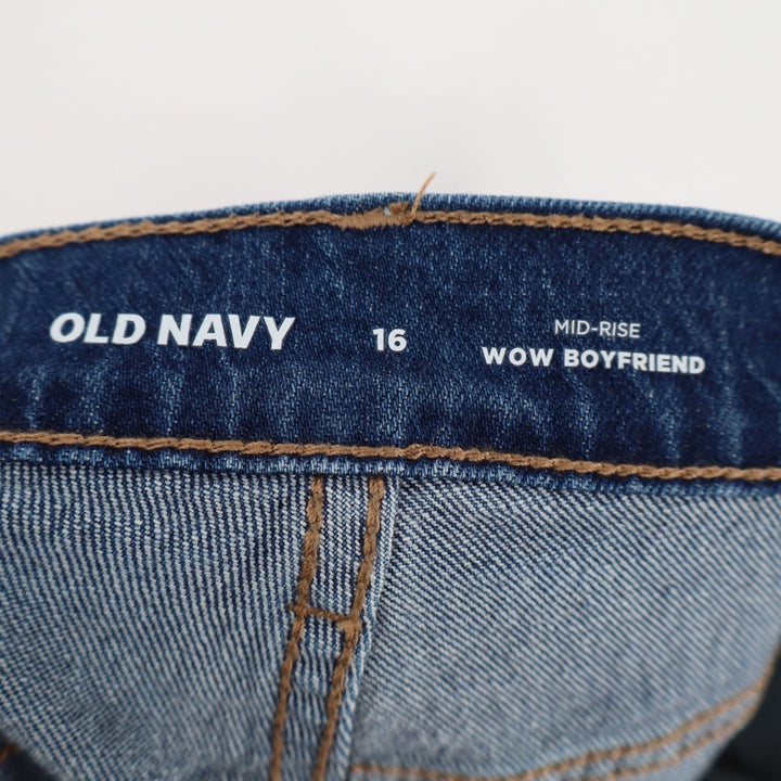 Old Navy Wow Boyfriend Jeans Womens 16 Blue Denim Cotton Stretch Straight Leg