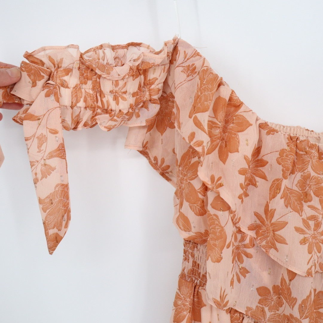 Lulus Love & Blooms Off The Shoulder Dress Womens Large Blush Floral Print Lined