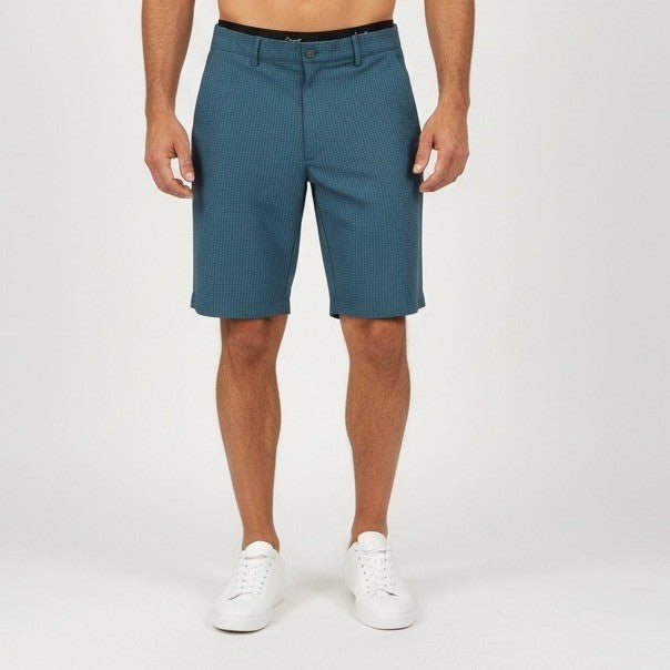 Greg Norman Sharkskin Performance Golf Shorts Mens Size 34 Teal Grid Pattern