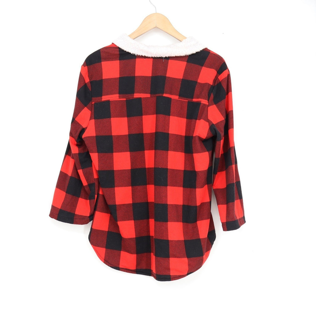 Eden & Olivia Red Black Buffalo Plaid Sherpa Lined Flannel Shirt Large