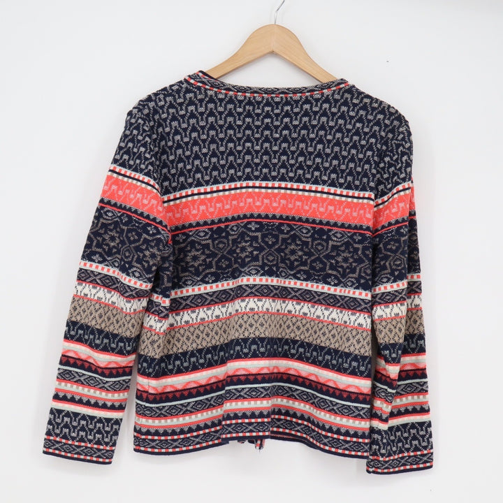 Atmosphere Womens XL Fair Isle Open Front Cardigan Navy Coral Geometric Knit
