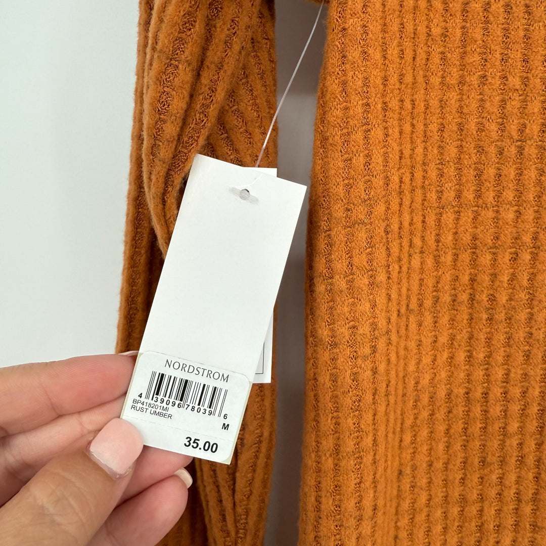 Nordstrom BP. Top Womens Medium Rust Umber Waffle Knit Off the Shoulder Stretch
