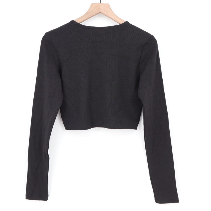 Adidas Originals Womens ESS CROP LS Black Ribbed Long Sleeve Crop Top L