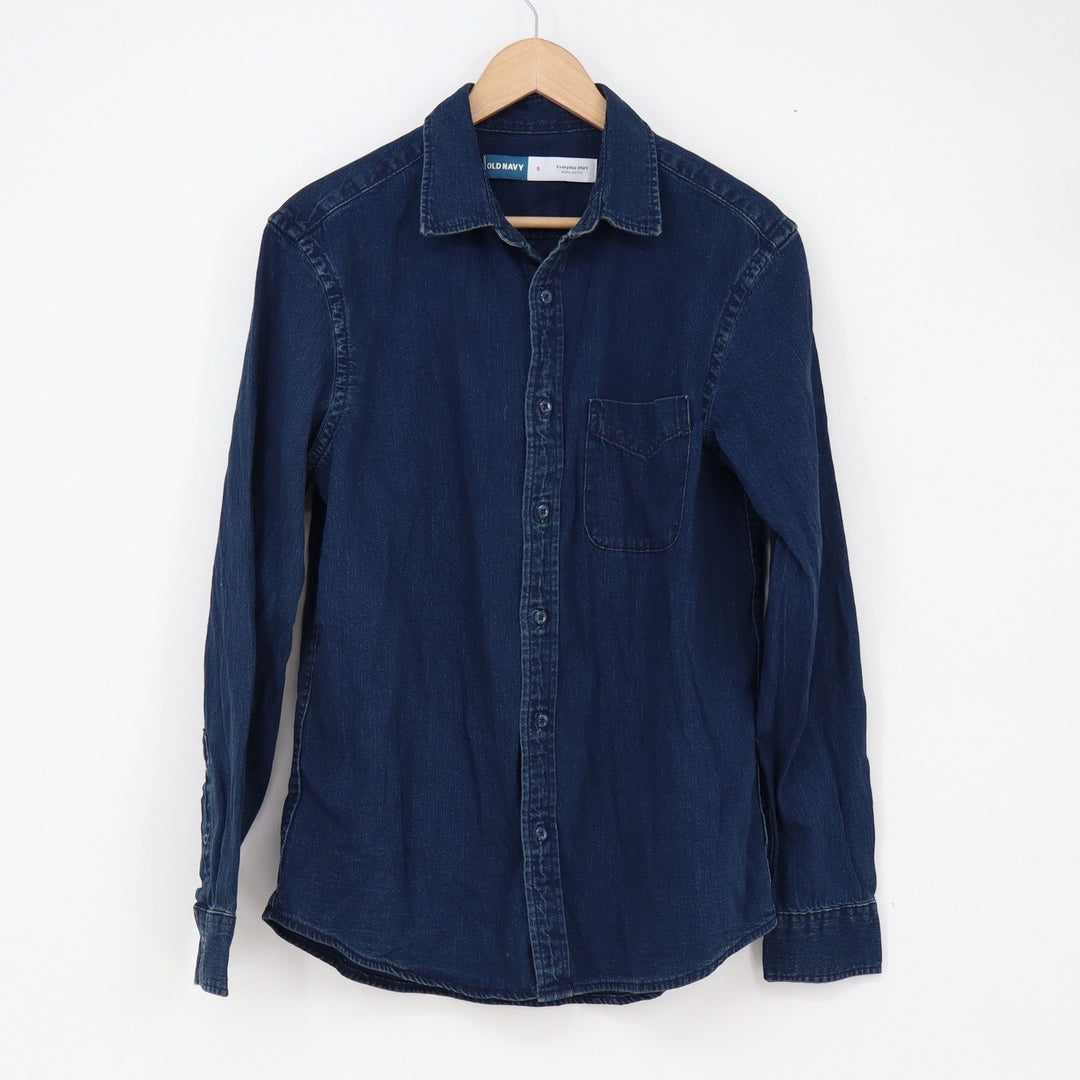 Old Navy Shirt Mens S Everyday Shirt Dark Wash Blue Button-down Excellent