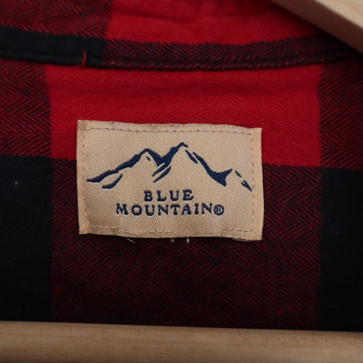 Blue Mountain Flannel Shirt Mens Red Check Long Sleeve Spread Collar Button Up