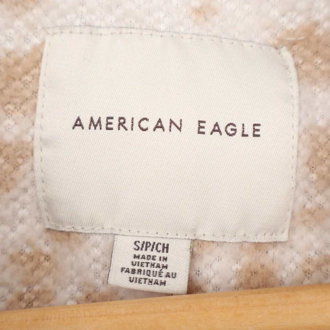 American Eagle Outfitters Sherpa Jacket Womens Beige Half Zip Kangaroo Pocket