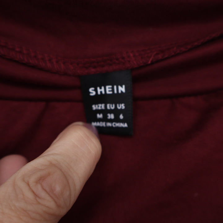 SHEIN Burgundy Off the Shoulder Long Sleeve Top Slim Fit Knit Wine Red Medium