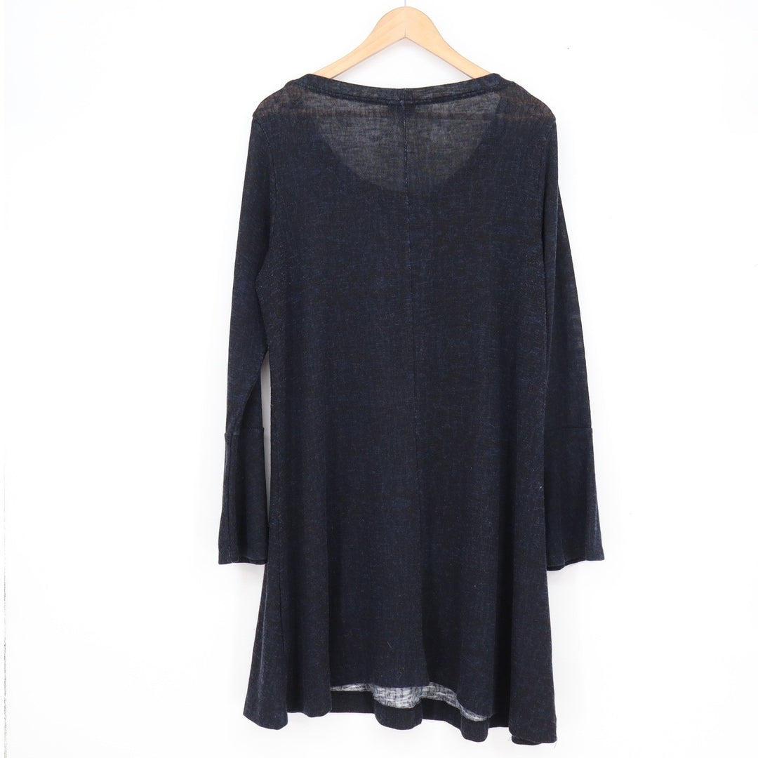 ana A New Approach Womens XL Navy Blue Marled Knit Bell Sleeve Swing Dress