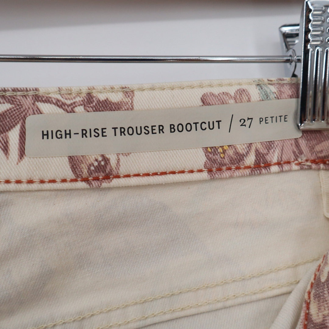 Pilcro Anthropologie High Rise Trouser Bootcut Floral Pants Mauve Cream 27