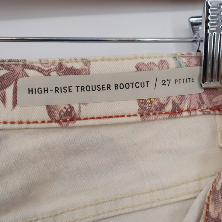 Pilcro Anthropologie High Rise Trouser Bootcut Floral Pants Mauve Cream 27