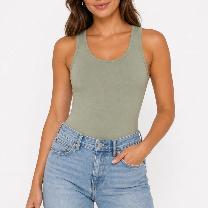 Zenana Womens Sage Green Ribbed Racerback Bodysuit Size L