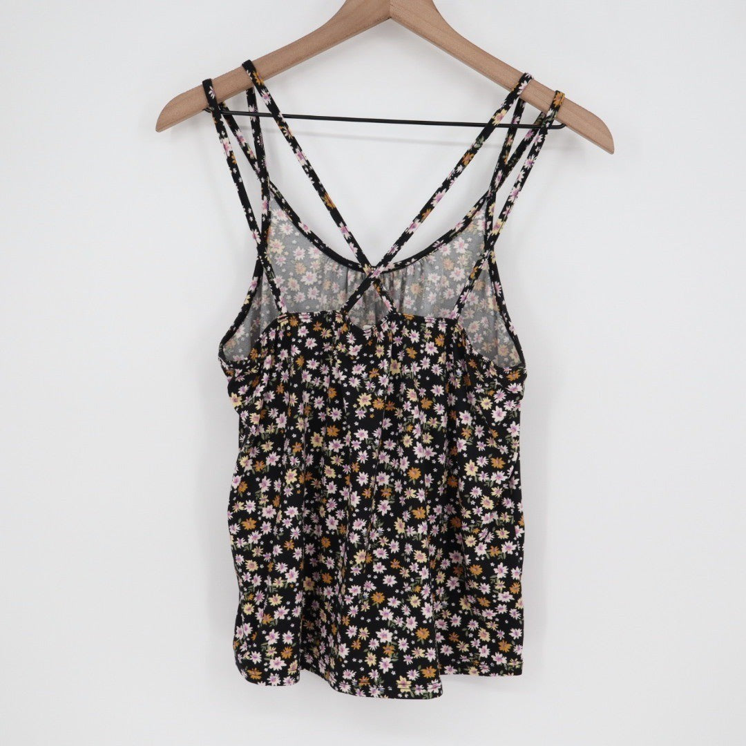 The Pulse Boutique Floral Tank Top Black Pink Yellow Cami Strappy Medium