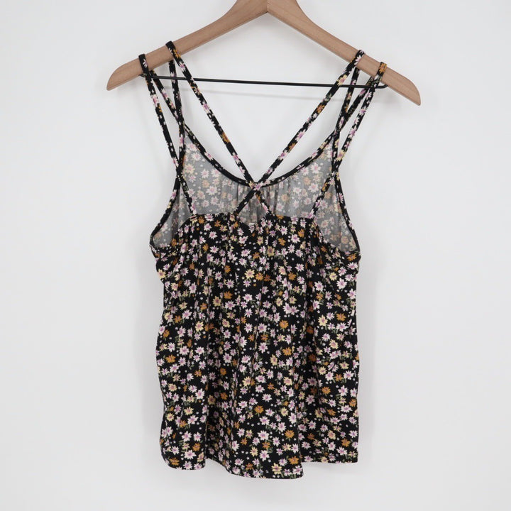 The Pulse Boutique Floral Tank Top Black Pink Yellow Cami Strappy Medium