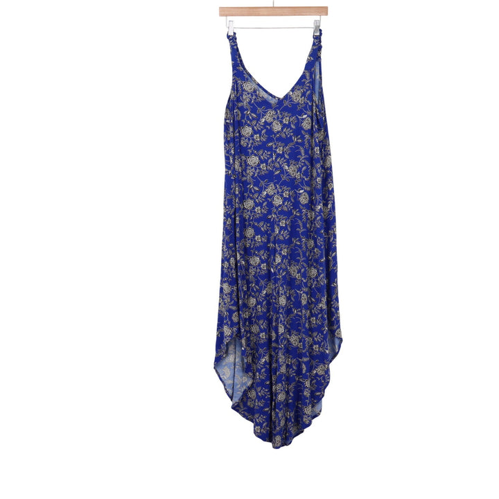 MSK Jumpsuit Womens Medium Blue Floral Sharkbite Sleeveless Viscose Excellent