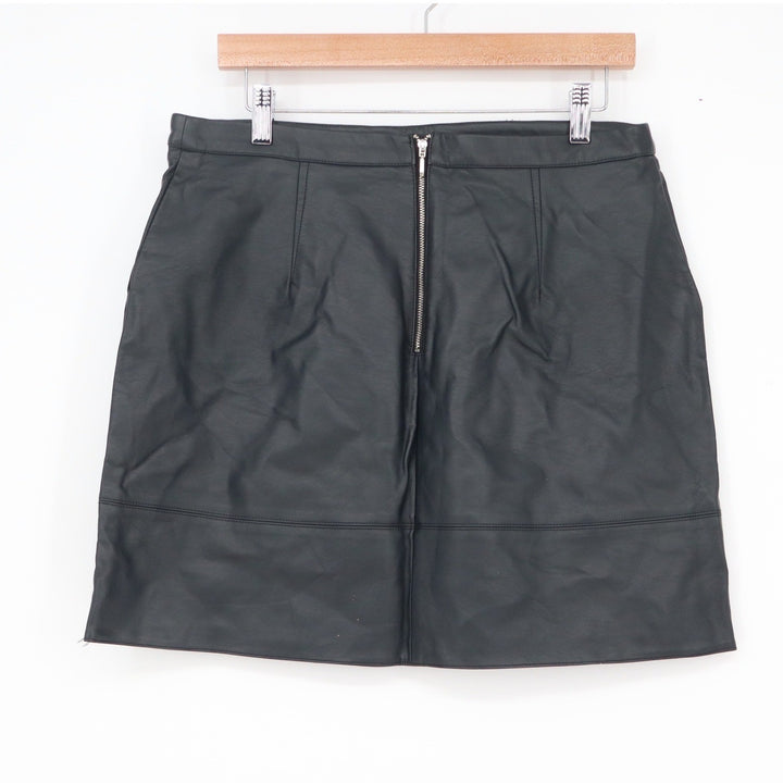 Atmosphere Black Faux Leather Mini Skirt Size 10 Zip Back Pockets