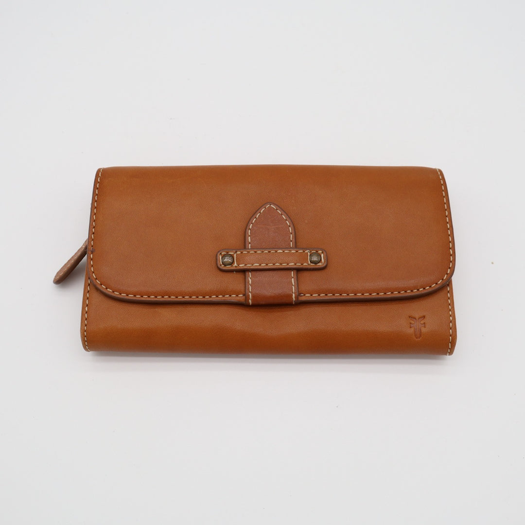 Frye Olivia Womens Cognac Brown Leather Inner Credit Card Slots Flap Up Wallet