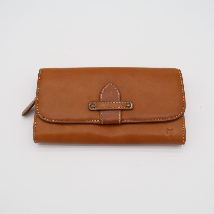 Frye Olivia Womens Cognac Brown Leather Inner Credit Card Slots Flap Up Wallet