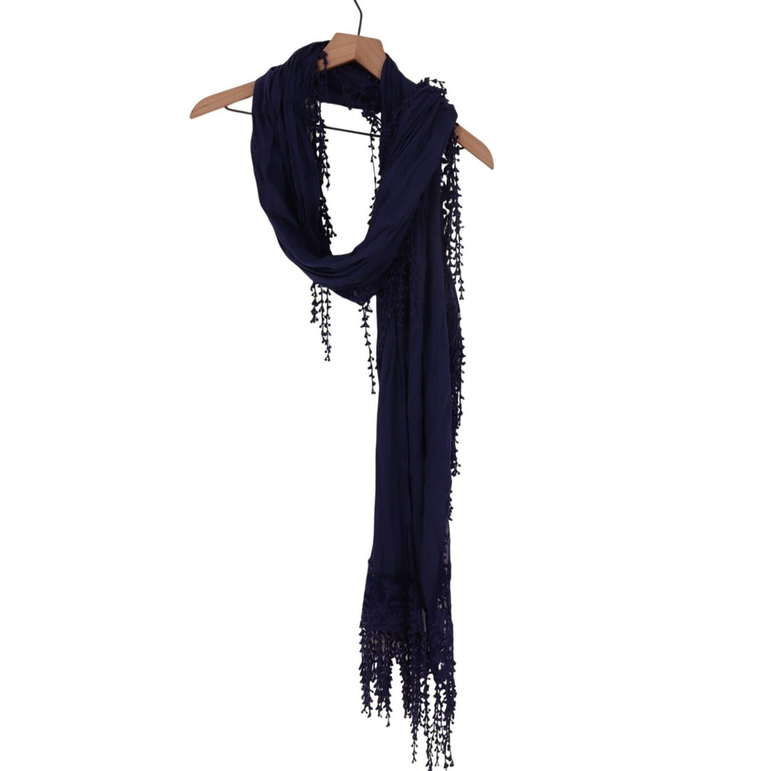 Scarf Womens One Size Navy Blue Knit Tassel Edges Cozy Winter Wear Neck Warmer