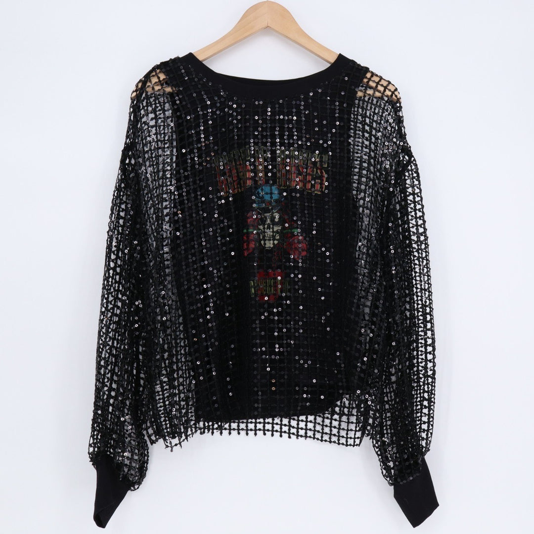 Pilcro Anthropologie Festival Top Women Medium Black Sequin Guns N Roses Concert