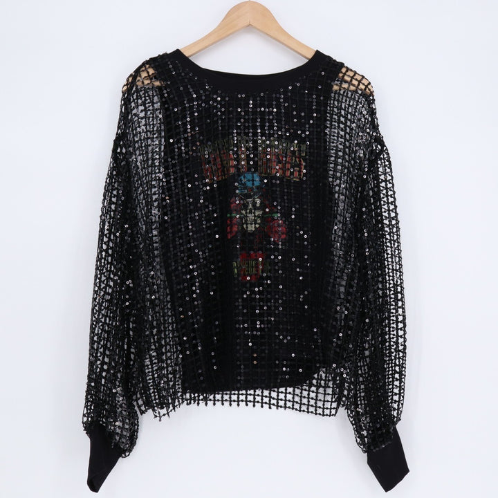 Pilcro Anthropologie Festival Top Women Medium Black Sequin Guns N Roses Concert