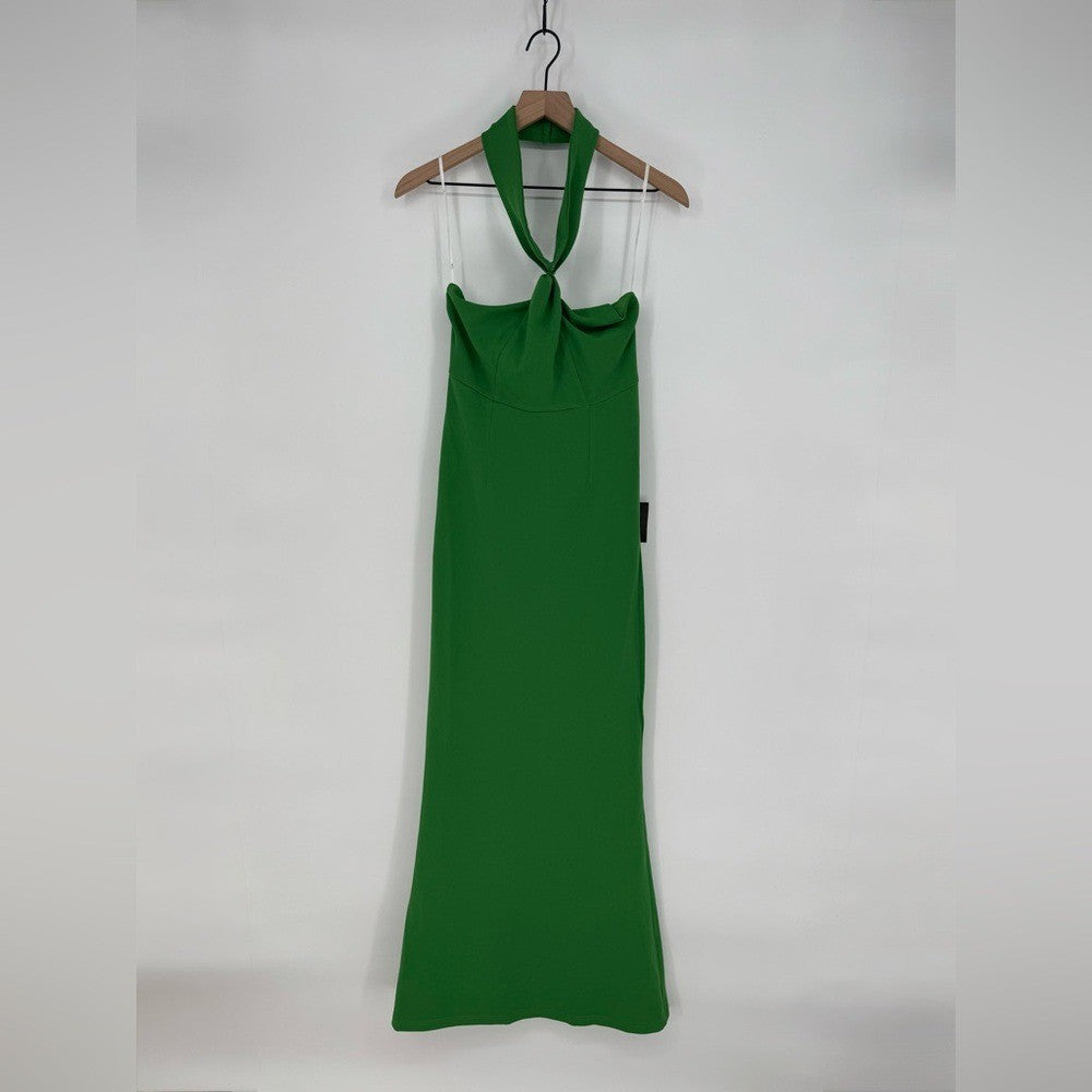 Lulus Mesmerizing Perfection Green Halter Neck Backless Maxi Dress Size S