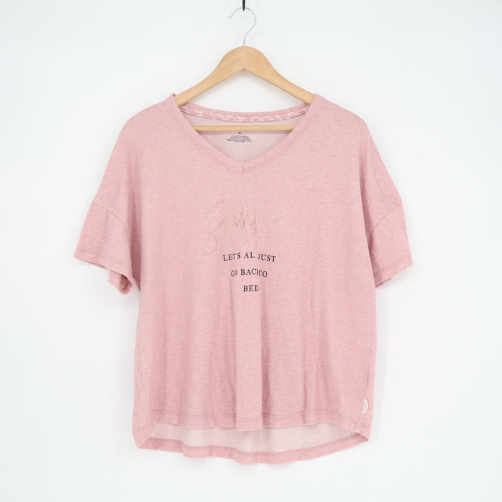 Danskin T Shirt Womens XL Light Pink Graphic Print Let's All Just Go Back to Bed