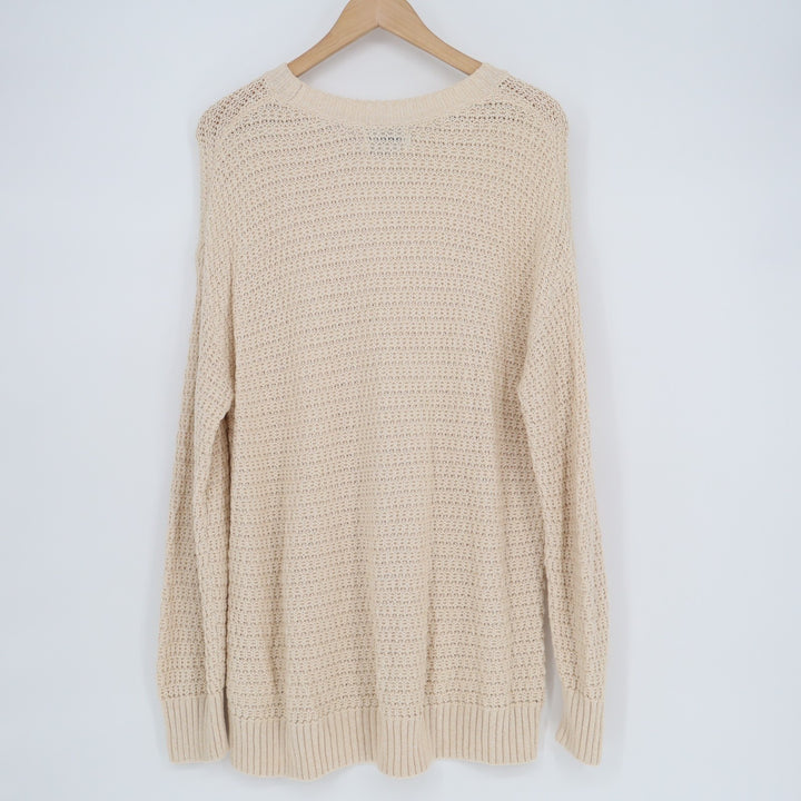 Old Navy Tunic Sweater Womens Large Beige Waffle Knit Crew Neck Long Sleeve