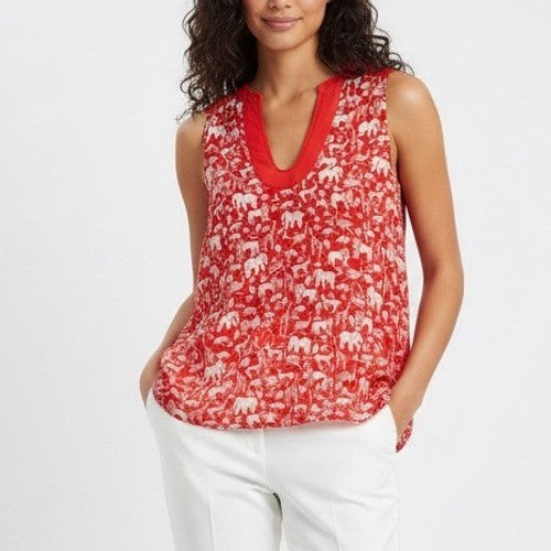 Maeve Anthropologie Red White Animal Safari Print V-Neck Sleeveless Top Size 4
