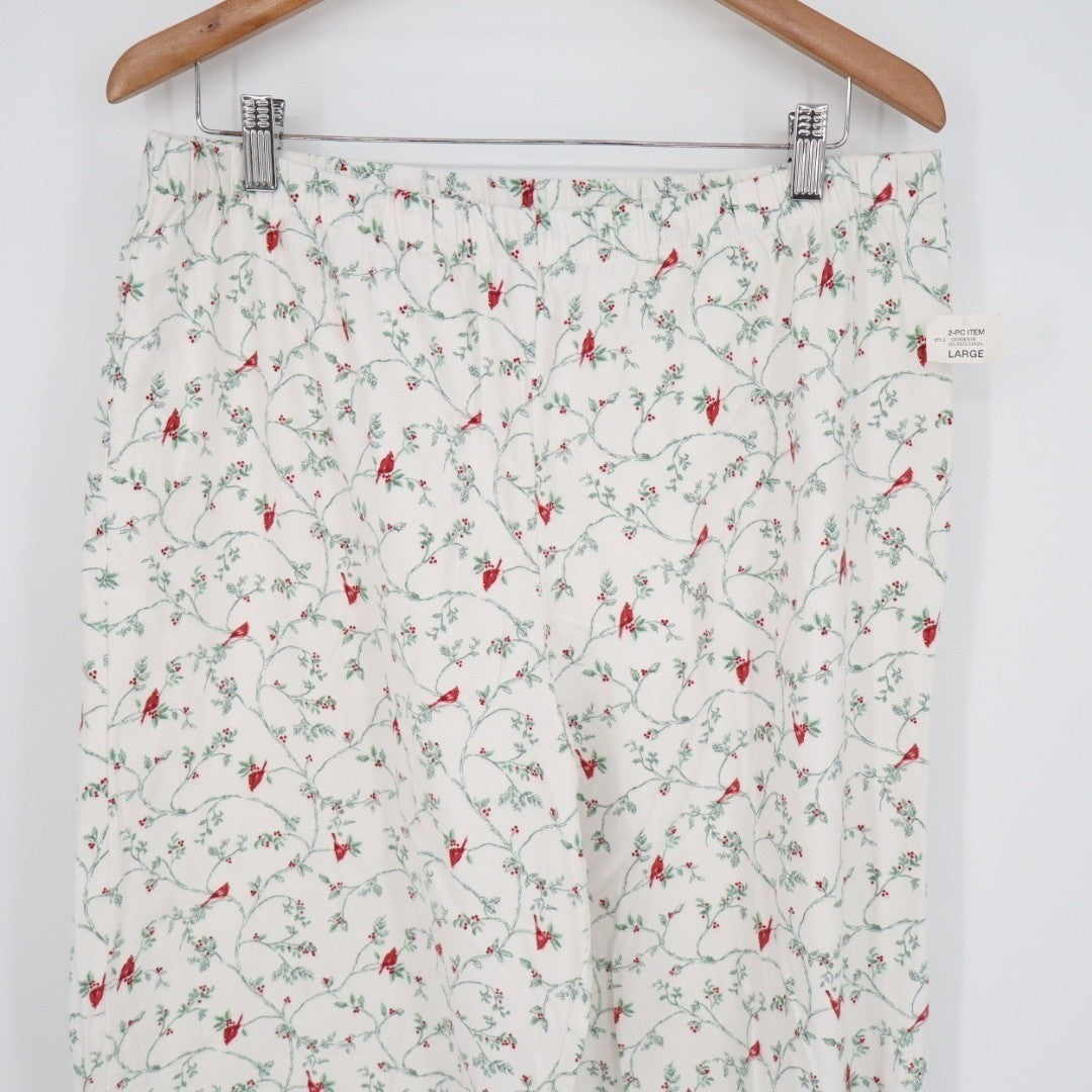 Charter Club Intimates Pajama Pants Women Large White Floral Cotton Straight Leg