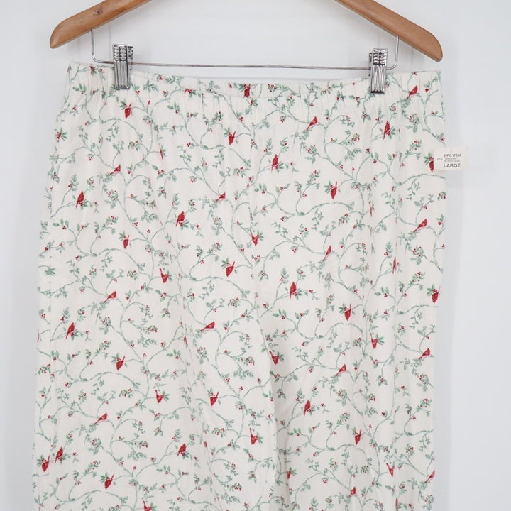 Charter Club Intimates Pajama Pants Women Large White Floral Cotton Straight Leg
