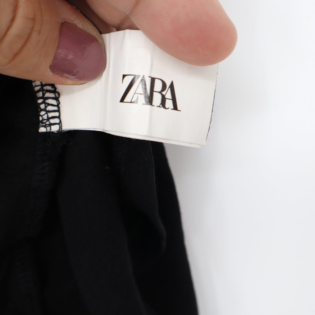 Zara Black Ruffle Sleeve Knit Top Crew Neck Flutter Cap Sleeve Tee