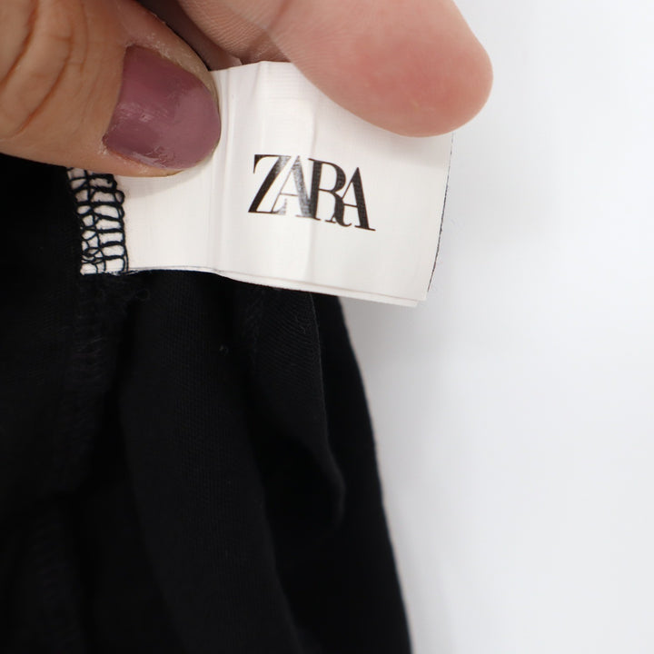 Zara Black Ruffle Sleeve Knit Top Crew Neck Flutter Cap Sleeve Tee