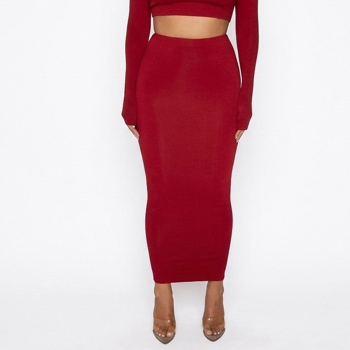 Naked Wardrobe Red Bodycon Maxi Skirt Women's Size Large Viscose Stretch