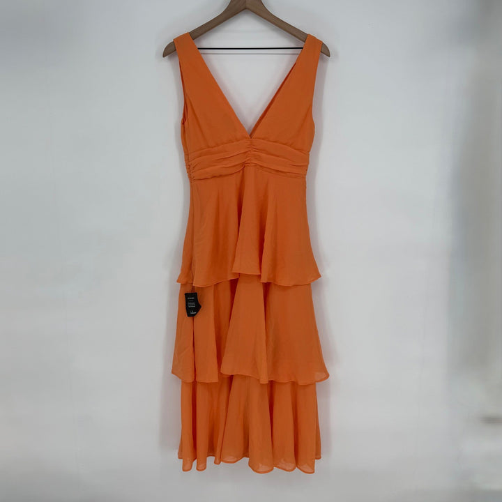 Lulus Celebration Time Light Orange Sleeveless Tiered Midi Dress Size M